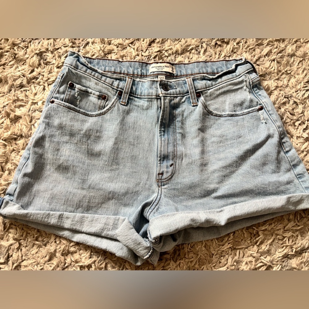 Abercrombie & Fitch Womens Light Blue Jean Shorts Dad Short High Rise Size 31 12